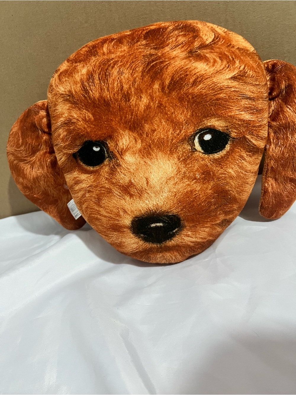 Plush Dog Face Pet Toy Cushion - Brown Faux Fur